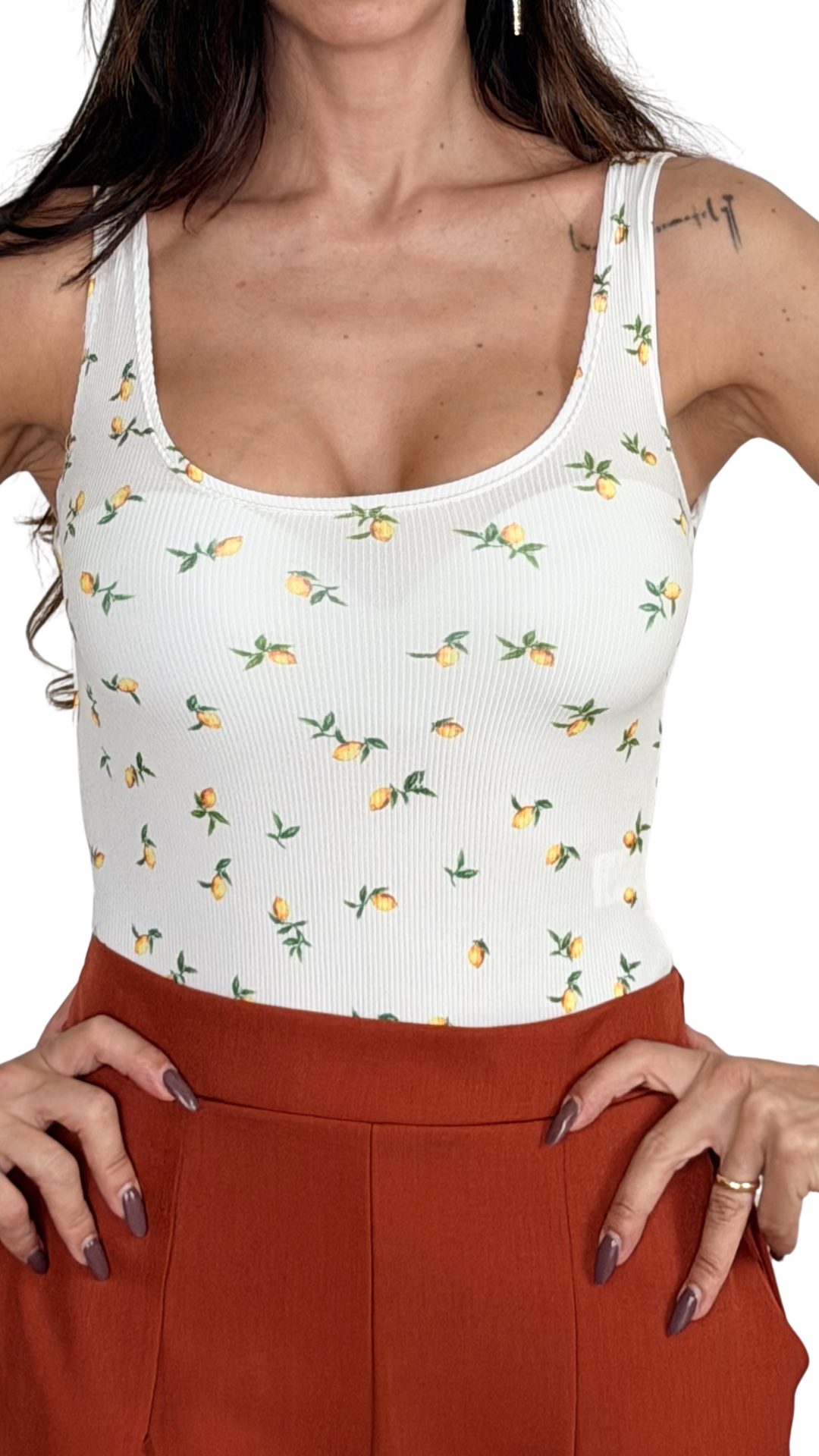 Body a Costine con Stampa Limoni