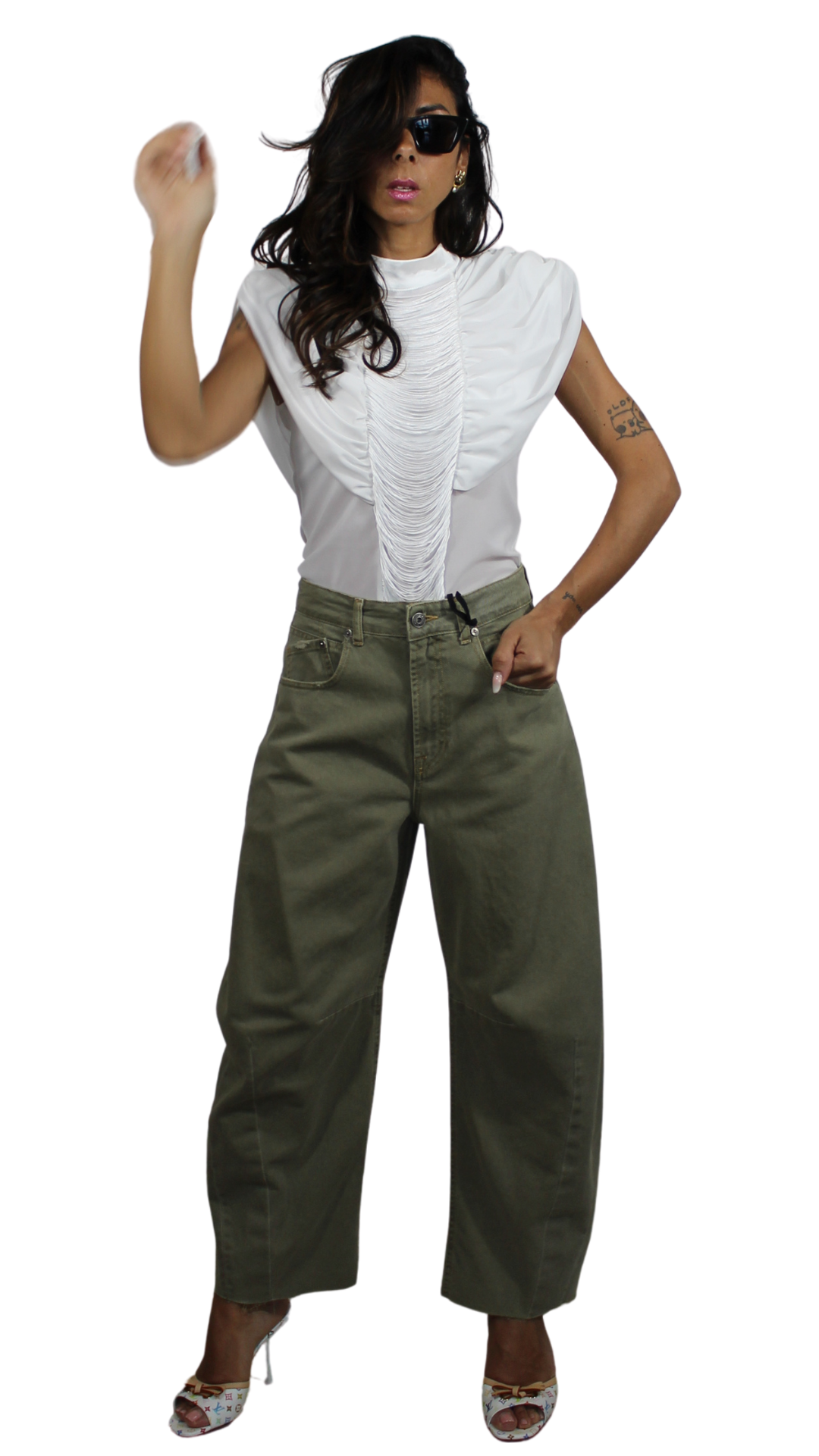 Maglia in Tulle con Ruches e Frange