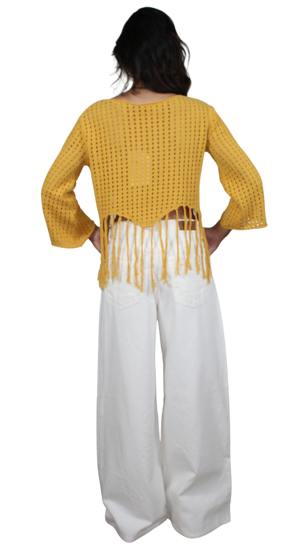 Maglia Crochet Gialla con Frange by Kontatto