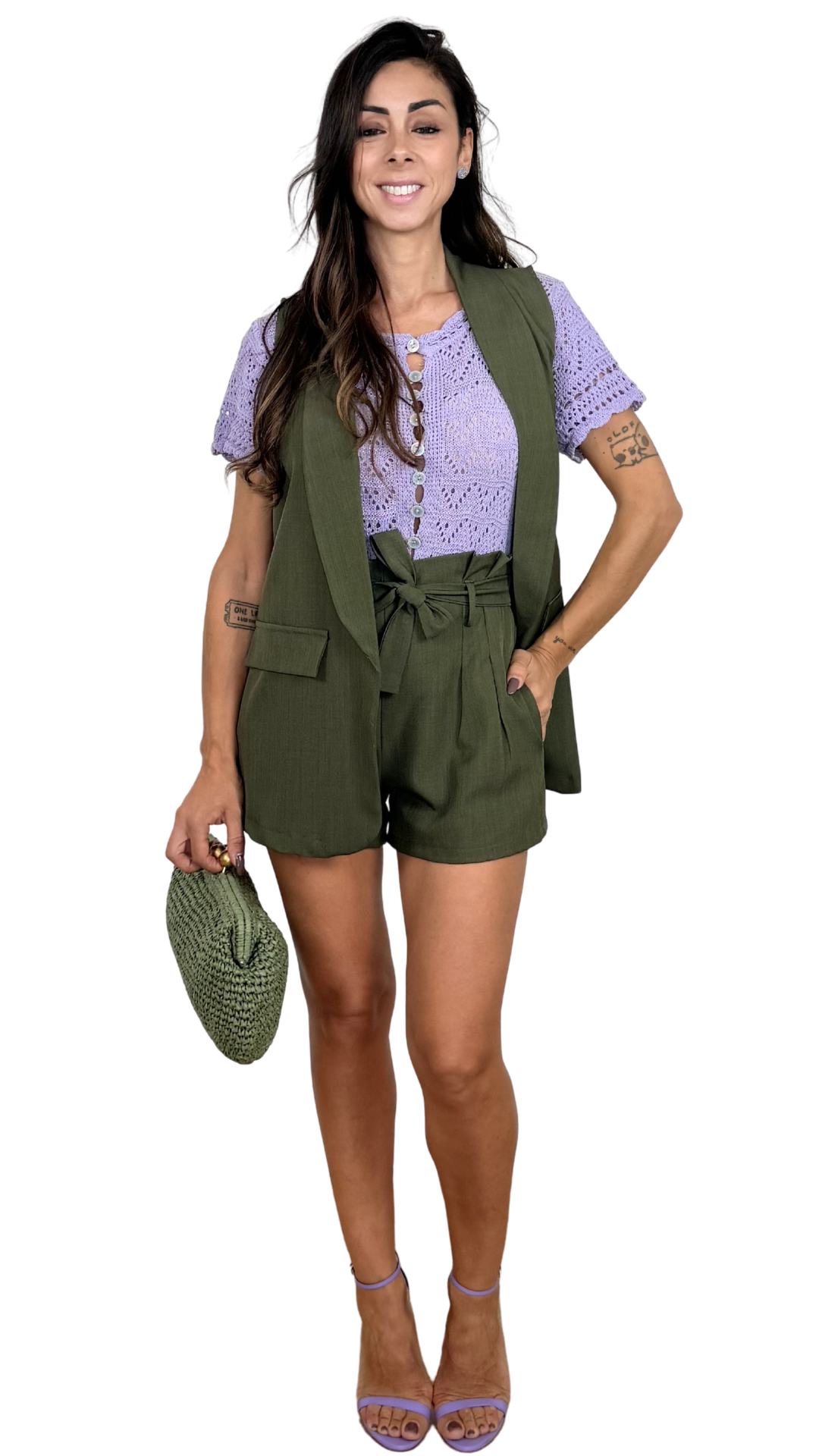 Gilet Lungo Sartoriale e Shorts con Cintura